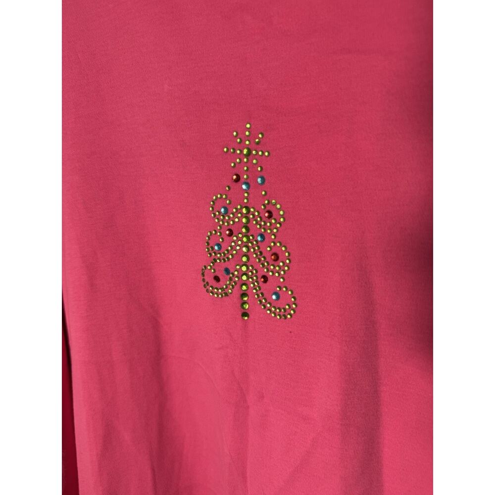 Quacker Factory Pink ugly Christmas Tree Top Women’s XL Rhinestone Holiday Shirt - Picture 2 of 4